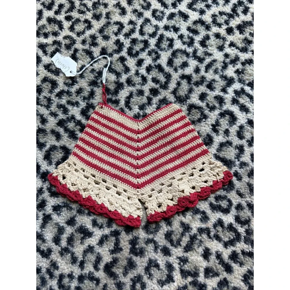 VTG Handmade Crochet Shorts Potholder Hot Pad Coaster Red Cottage Grannycore